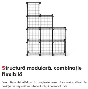 HOMCOM Bibliotecă Spațiu Redus, 9 Cuburi, Oțel/PP, 35x35x35cm, Negru, pentru Jucării/Haine | Aosom Romania