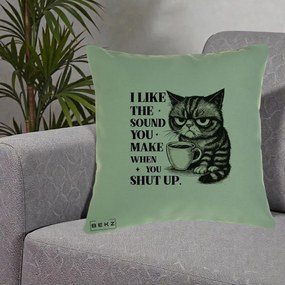Perna Decorativa I Like the Sound You Make Pisica, 40x40 cm, Verde, Husa Detasabila, Perna Inclusa, BEKZ®