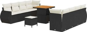 vidaXL Set de canapele pentru grădină cu pernă 11 pcs Negru poliratan