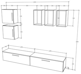 Living haaus Haga V8, Antracit/Stejar Wotan, L 240 cm