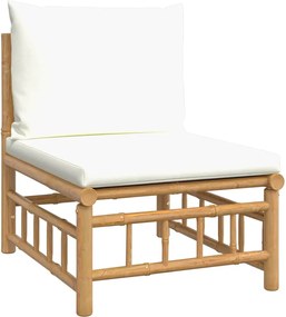 vidaXL Canapea de mijloc pentru grădină cu perne, alb crem, bambus