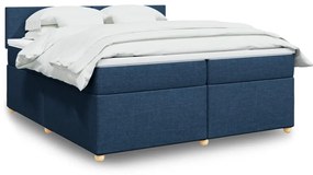 vidaXL Pat box spring cu saltea, albastru, 200x200 cm, textil