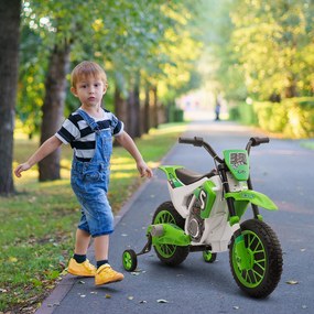 HOMCOM Motocicleta Electrica Copii 3-5 Ani 12V Baterie Recarregabil Rotite Verde | Aosom Romania
