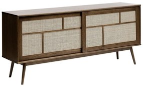 Comodă maro închis joasă cu aspect de lemn de stejar cu ușă glisantă 180x80 cm Barrali – Unique Furniture