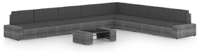 vidaXL Set mobilier de grădină cu perne, 9 piese, gri, poliratan