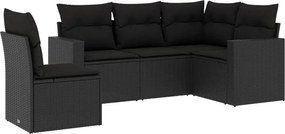 vidaXL Set mobilier de grădină cu perne, 5 piese, negru, poliratan
