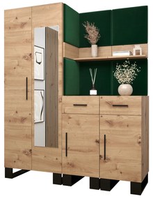 Set mobilier pentru hol Amanda 15 (Stejar artisan + verde). 1085989