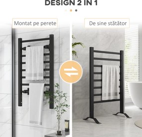 HOMCOM Uscător Electric de Prosoape, Cuier Încălzit cu 8 Bare și Temporizator de 2 sau 4 Ore, 53x35x90 cm, Negru | Aosom Romania