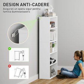 HOMCOM Bibliotecă cu 5 Niveluri și Rafturi Ajustabile, 60x24x133,5 cm, Alb | Aosom Romania