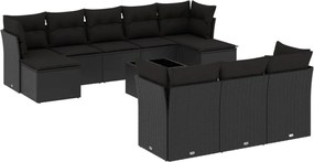 vidaXL Set canapele de grădină cu perne, 11 piese, negru, poliratan
