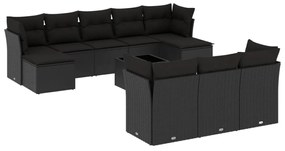 3218335 vidaXL Set canapele de grădină cu perne, 11 piese, negru, poliratan