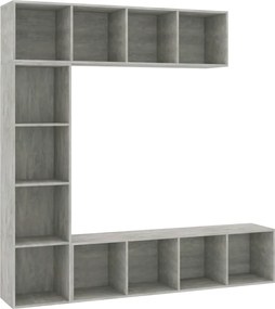 vidaXL Set bibliotecă/comodă TV, 3 piese, gri beton, 180x30x180 cm