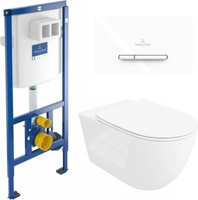 Rezervor WC cu cadru incastrat Villeroy&Boch 112 cm cu clapeta ViConnect 300S alb plus vas WC Rune Ivaldi Grande alb cu capac softclose