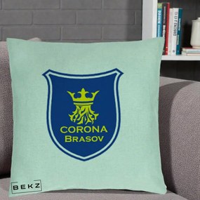 Perna Personalizata Corona Brasov Fotbal, 40x40 cm, Verde Menta, Husa Detasabila, Perna Inclusa, BEKZ®