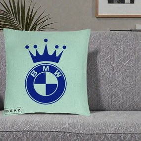 Perna Personalizata cu emblema BMW si Coroana, 40x40 cm, Verde Menta, Husa Detasabila, Perna Inclusa, BEKZ®