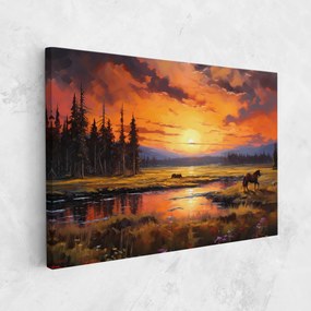 Tablou Canvas, 20x30cm, Dormitor si Living, Moderne, Textura de pictura, Wild Horses Painting