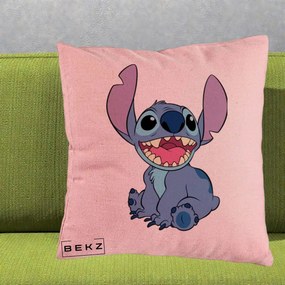 Perna Personalizata Stitch Zambitor, 40x40 cm, Roz, Husa Detasabila, Perna Inclusa, BEKZ®