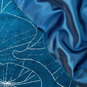 Traversa pentru masa centrală din catifea albastră cu imprimeu floral Lățime: 35 cm | Lungime: 180 cm