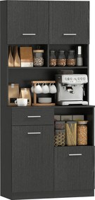HOMCOM Dulap de bucătărie, bufet cu sertar, uși Soft-Close, 80 x 35 x 180 cm, Negru | Aosom Romania