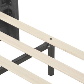 Pat dublu cu tăblie tapițată și somieră cu lamele, design elegant din in, fără saltea, 140x200 cm, Gri