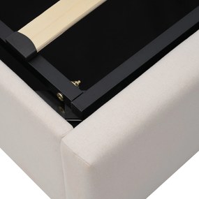 Pat dublu cu ladă de depozitare, funcție de încărcare USB Tip C, din bumbac și in, fără saltea, 160x200 cm, Bej