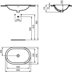 Lavoar incastrat alb 62 cm, oval, Ideal Standard Connect