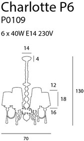 Candelabru 6 brate, diametru 70cm, Charlotte P0109 MX