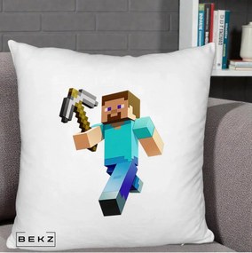 Perna Personalizata Minecraft Steve cu Tarnacop, 40x40 cm, Alb Pufos, Husa Detasabila, Perna Inclusa, BEKZ®