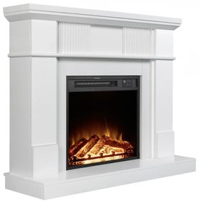 Semineu electric cu mască MDF, flacără LED, bușteni decorativi, sunet lemne, termostat, timer, telecomandă, Alb