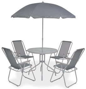 vidaXL Set mobilier de exterior, 6 piese, gri, oțel și textilenă