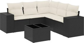 vidaXL Set mobilier de grădină cu perne, 6 piese, negru, poliratan