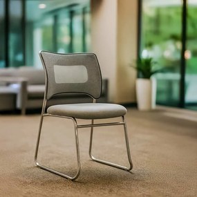 Scaun vizitator gri deschis HRC613F din material mesh si baza metalica cromata