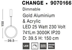 Pendul LED dimabil design modern Change auriu 39,5cm
