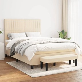 vidaXL Pat box spring cu saltea, crem, 140x200 cm, textil