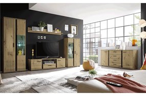 Perete living, stejar artizan / negru, KANODE