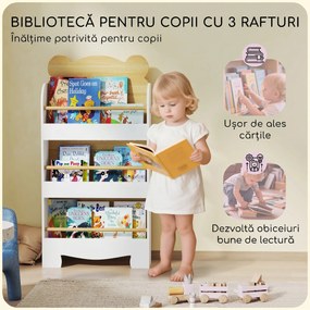 AIYAPLAY Bibliotecă pentru Copii cu 3 Rafturi în Formă de Ursuleț, cu Bariere Frontale, 55x15x110 cm, Culoare Lemn | Aosom Romania