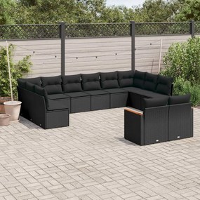 vidaXL Set canapele de grădină, 12 piese, cu perne, negru, poliratan