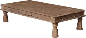 Măsuță de cafea dreptunghiulară din lemn de mango sculptat manual, natur, cu picioare strunjite, finisaj patinat, 45 x 188 x 95 cm, „Mia”
