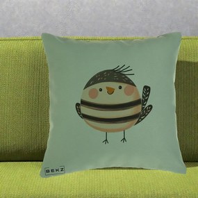 Perna Decorativa Pui Kawaii Bej-Negru Dungat, 40x40 cm, Verde, Husa Detasabila, Perna Inclusa, BEKZ®