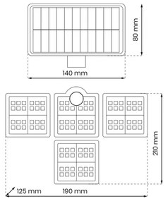 Proiector solar LED 30W/3,7V 2400 mAh IP47 cu senzor mișcare și crepuscul + DO