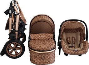 Carucior nou nascuti 3 in 1 Baby Care™ PRO 530 , Cu geanta bebe, Cadru Aluminiu Gold, Amortizoare, Roti din cauciuc plin AVE, Landou, Scoica auto,