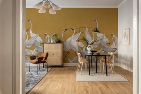 Fototapet, Soaring Cranes, Yellow, Rebel Walls