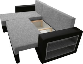 Canapea extensibilă cu raft, melanj negru/gri, stânga, MERAK ROH