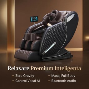 Fotoliu masaj IGNIUS, AI Voice, Incalzire, Bluetooth, Tableta ecran tactil color, Zero Gravity, 2 Boxe, Moduri Automate, Reglarea intensității masajului, Piele PU Premium, Negru