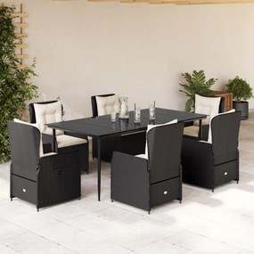 vidaXL Set mobilier de grădină cu perne, 7 piese, negru, poliratan