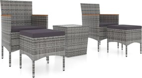 vidaXL Set mobilier bistro grădină 5 piese gri, poliratan și sticlă