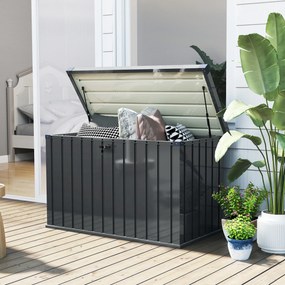 Outsunny Ladă de Exterior de 400L cu Capac cu Două Pârghii, Încuietoare și 2 Chei, 124x66x72 cm, Gri Închis | Aosom Romania