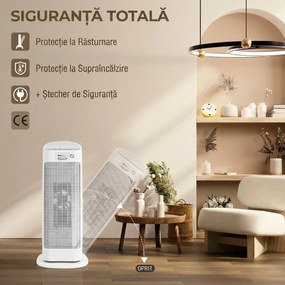 HOMCOM Sobă Electrică Ceramică 2000W, 4 Moduri și Încălzire Reglabilă, Oscilație 55°, Alb | Aosom Romania