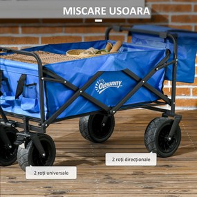 Outsunny Cărucior Pliabil de Exterior cu Geantă Frigorifică Detașabilă, Capacitate 100kg, Ideal pentru Grădină și Camping, Albastru | Aosom Romania