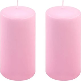 Set de lumânări pilon, 15 cm, Ø 7,5 cm, roz, 2 bucăți